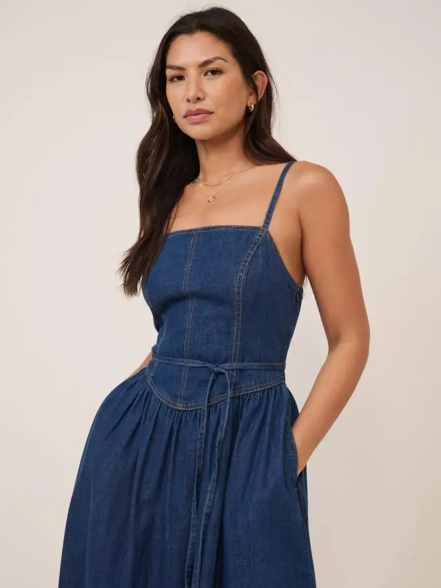 Dark Blue Denim Jones Midi Dress