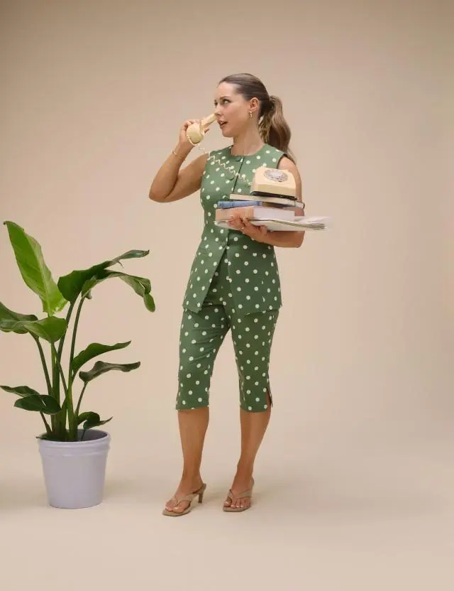 Green Polka Dot Capri Trousers