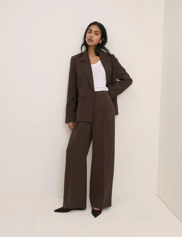 Brown Wide Leg Jax Crepe Trousers