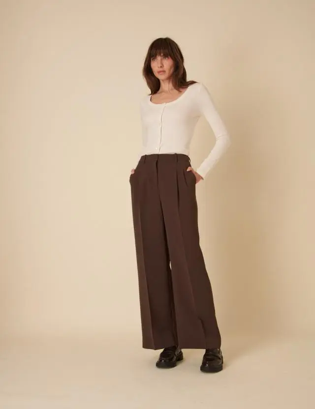 Brown Wide Leg Jax Crepe Trousers