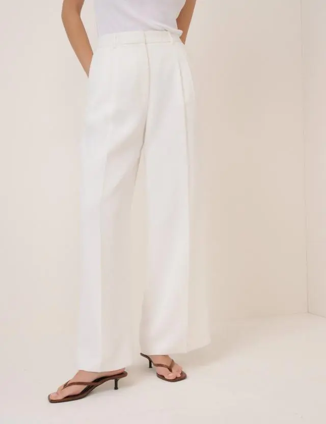 White Wide Leg Jax Crepe Trousers