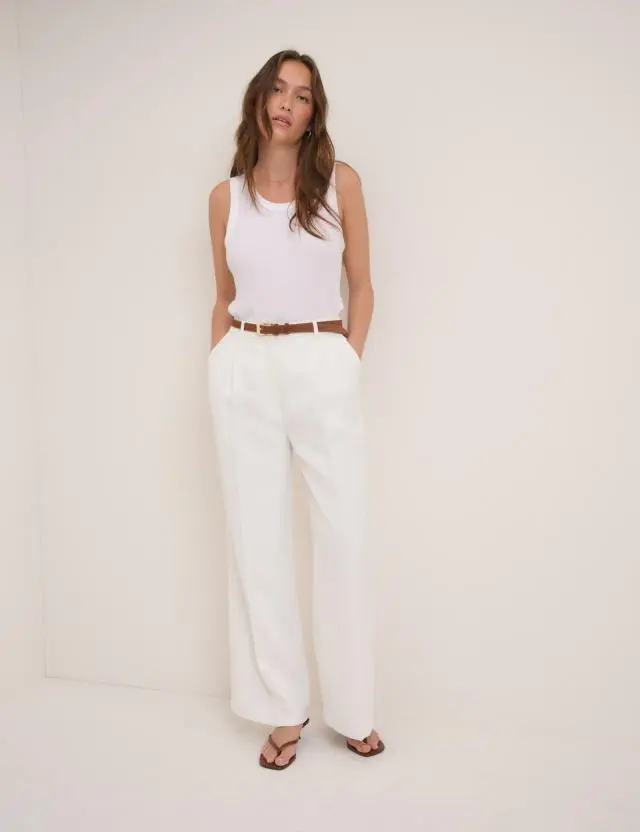 White Wide Leg Jax Crepe Trousers