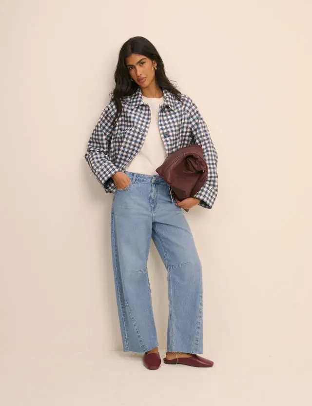 Blue Mid Rise Subtle Barrel Jeans