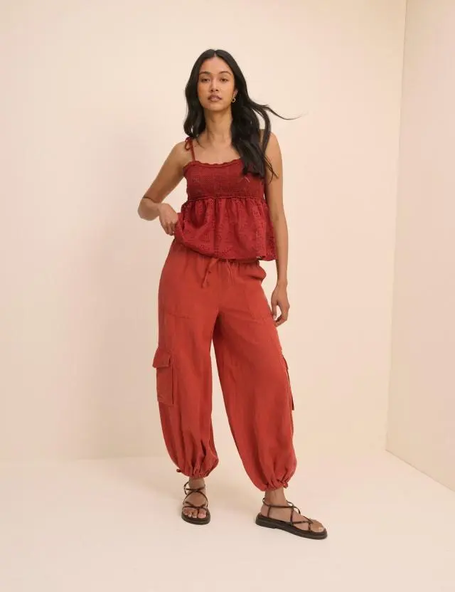 Red Utility Balloon Trousers