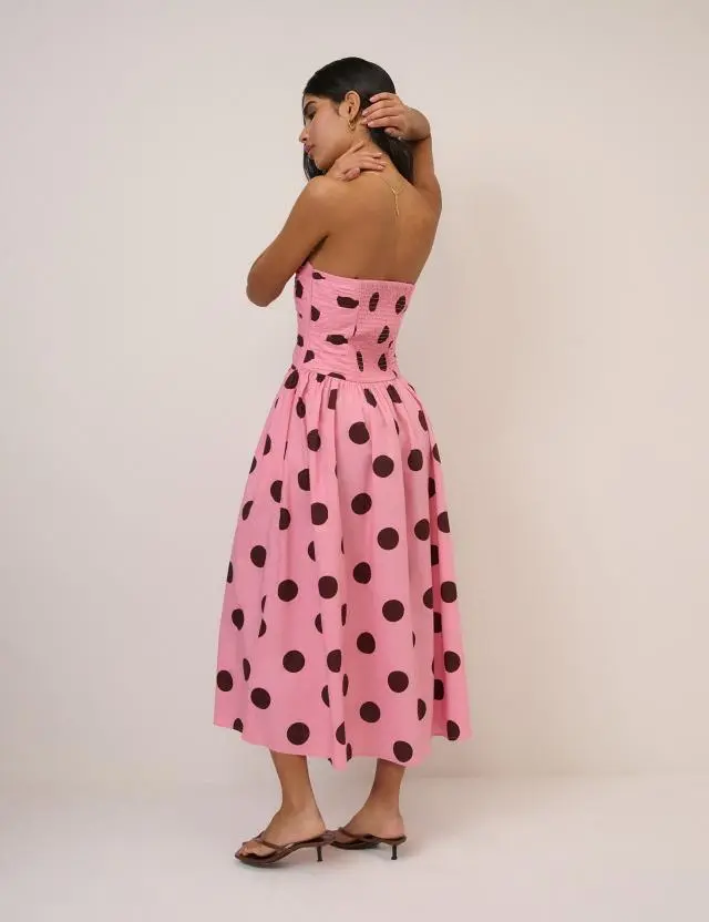 Pink Polka Dot Bandeau Alice Midi Dress