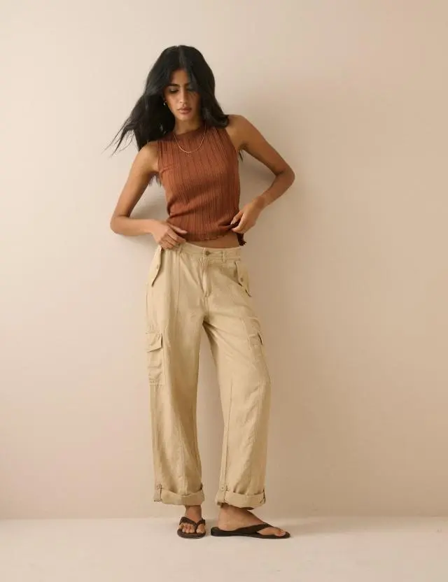 Sand Straight Leg Cargo Trousers