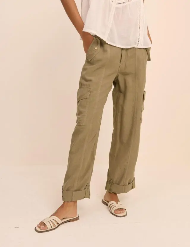 Khaki Straight Leg Cargo Trousers