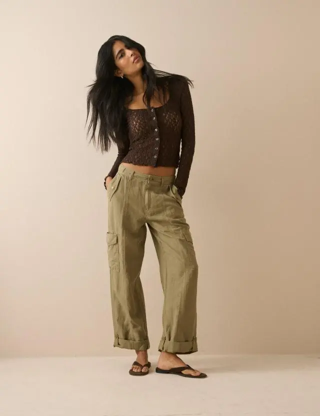 Khaki Straight Leg Cargo Trousers