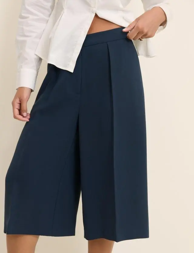 Navy High Waisted Tailored Culottes