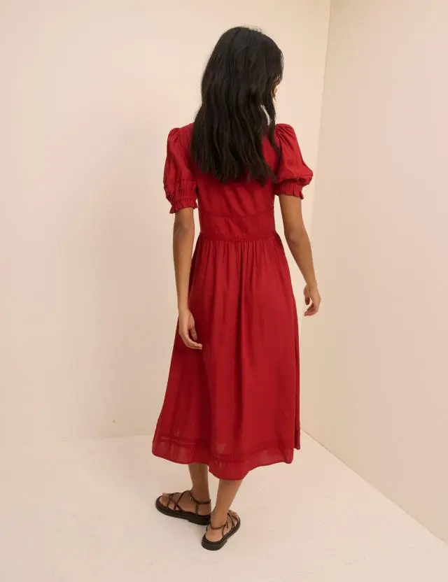 Red Button Front Frances Midi Dress
