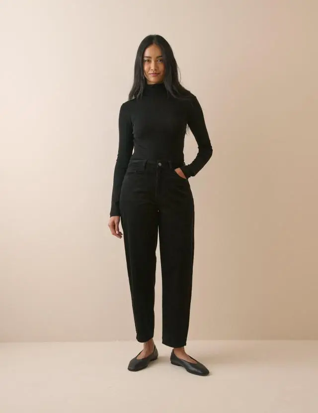 Black Cord Putney Barrel Leg Jeans