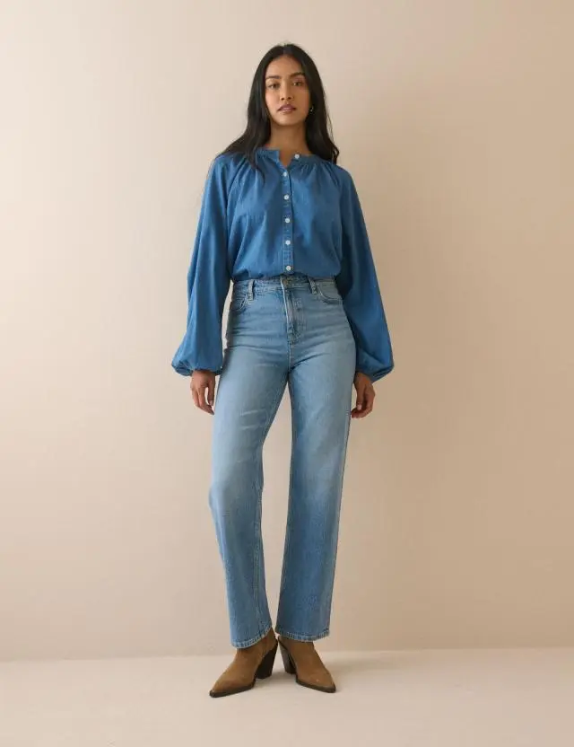 Mid Blue High Rise Kingston Straight Leg Jeans