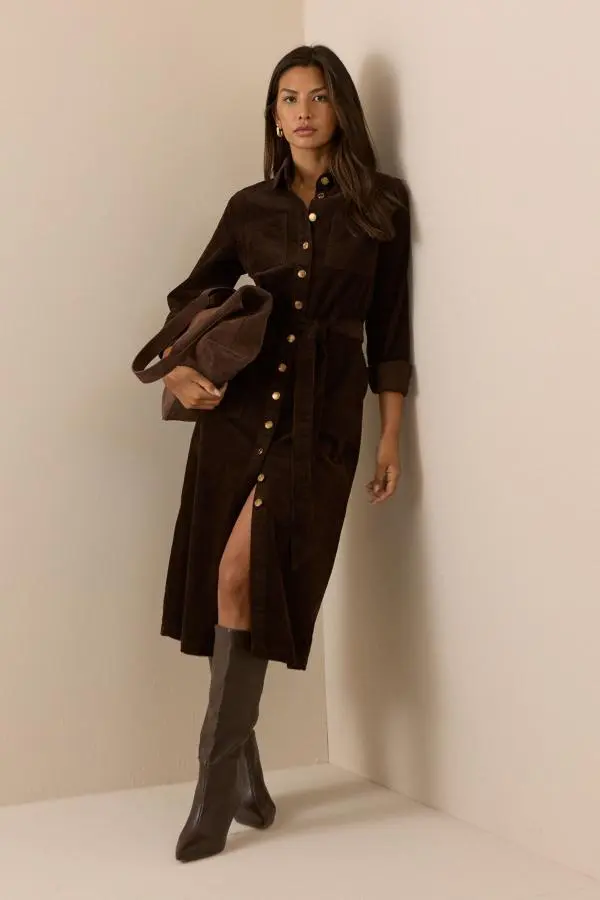 Brown Cord Finchley Shirt Dress