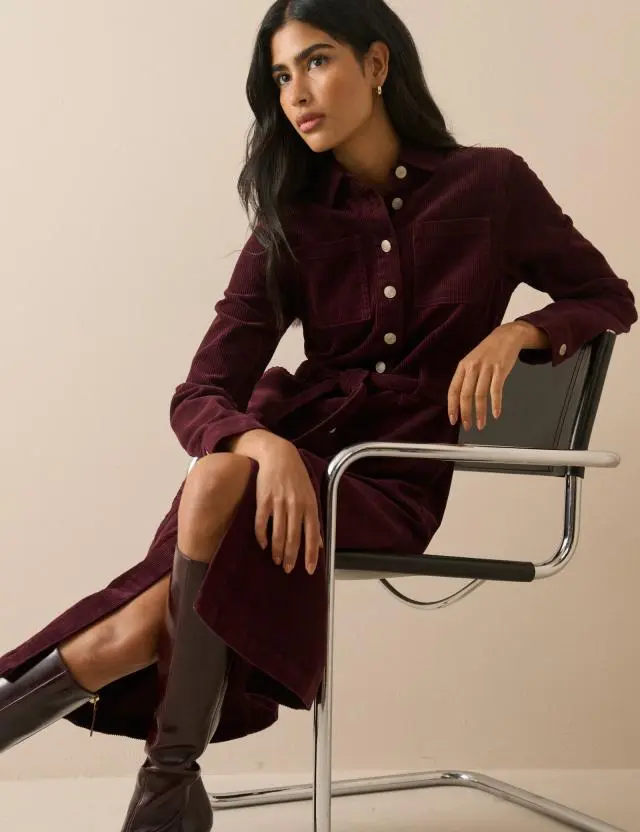 Burgundy Cord Finchley Shirt Dress