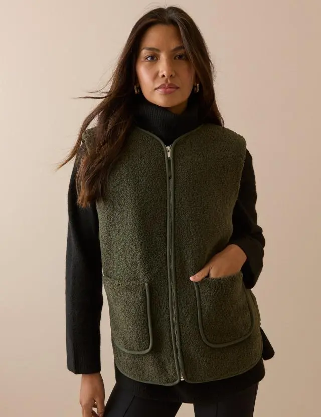 Khaki Green Borg Gilet
