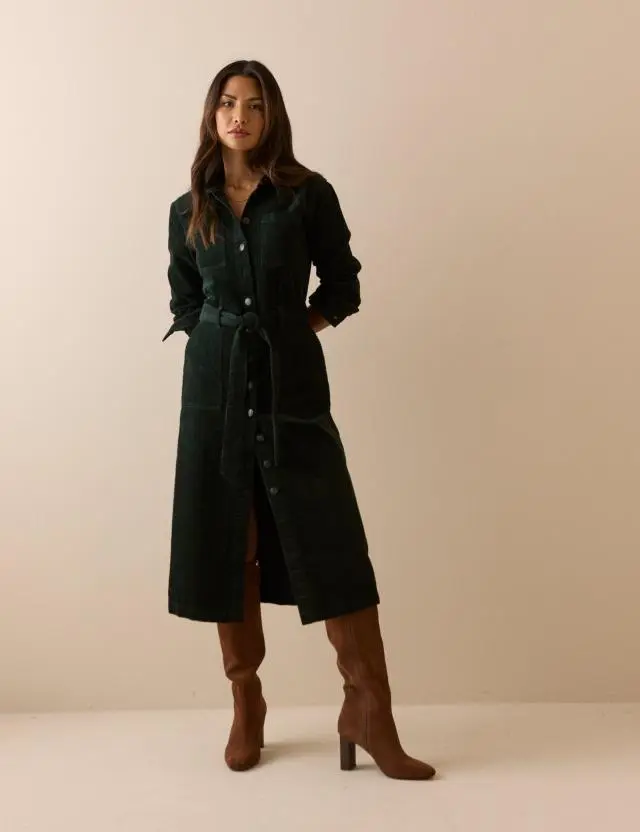 Green Cord Finchley Shirt Dress
