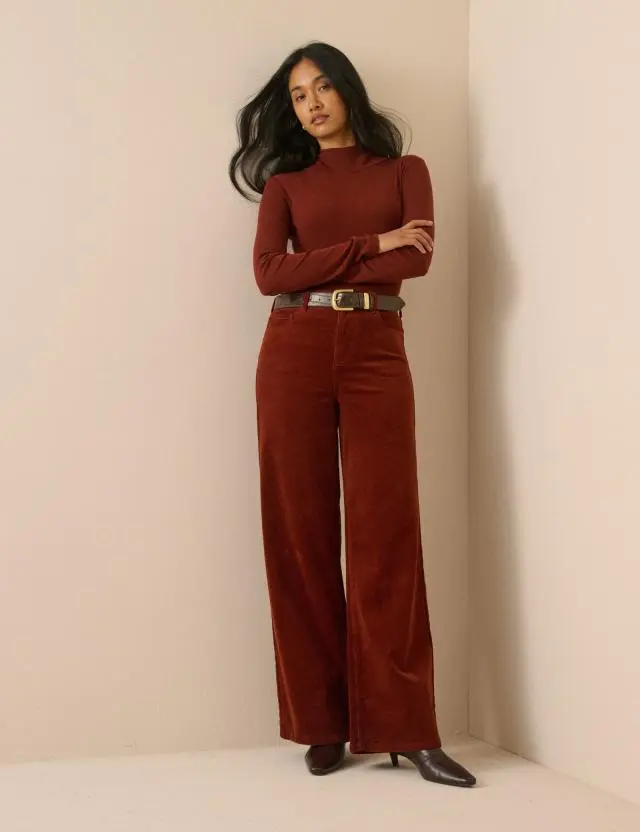 Rust Orange Cord High Rise Soho Wide Leg Jeans
