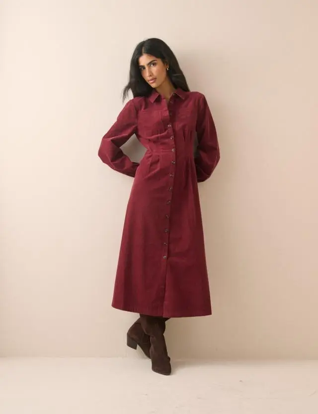 Burgundy Cord Montego Midi Dress