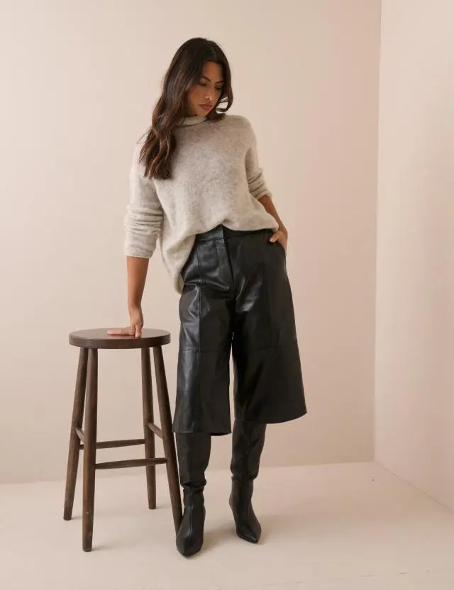 Black Leather High Waisted Cullottes