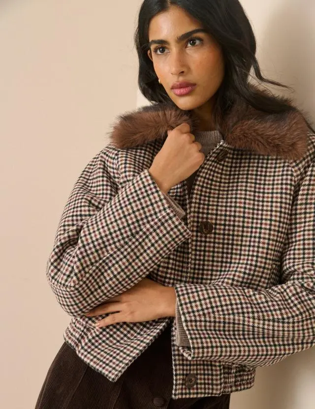 Heritage Faux Fur Collar Bomber Jacket