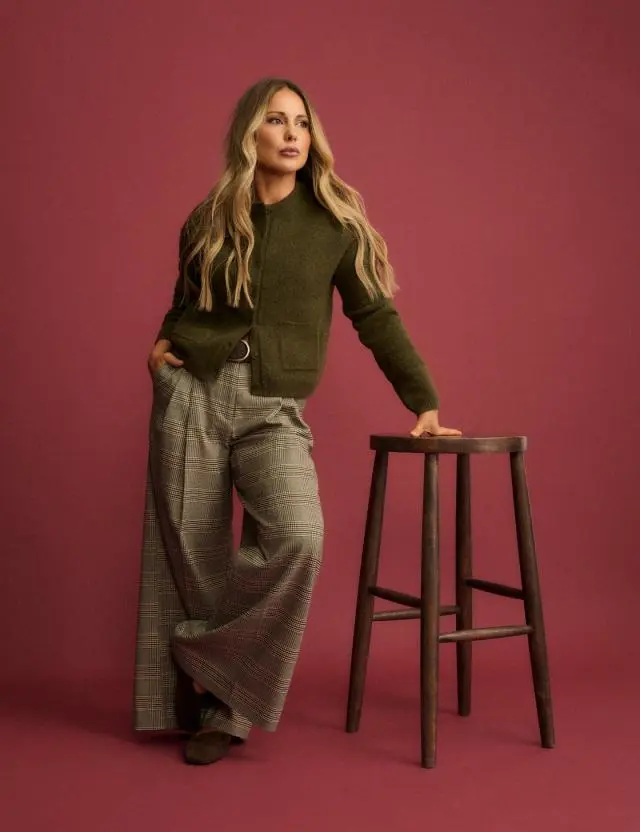 Grey Check High Waisted Wide Leg Trousers