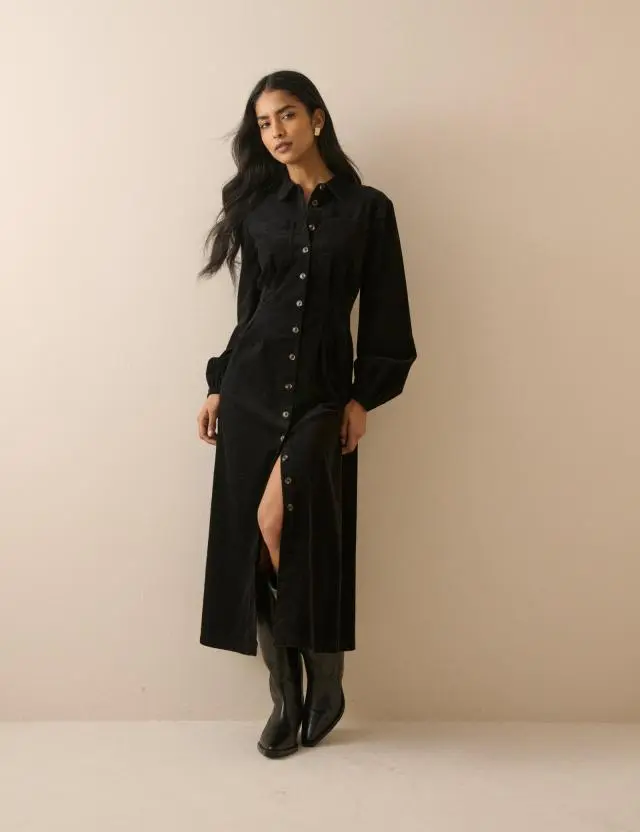 Black Montego Cord Midi Dress