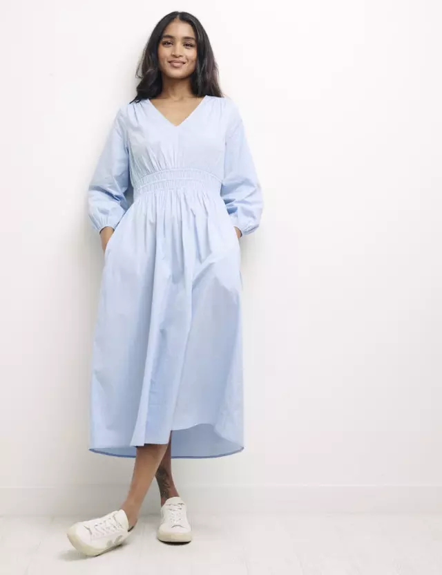 Pale Blue Long Sleeve Cassie Midi Dress