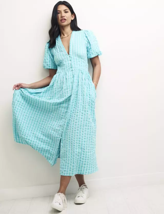 Petite Blue Gingham Check Starlight Midaxi Dress