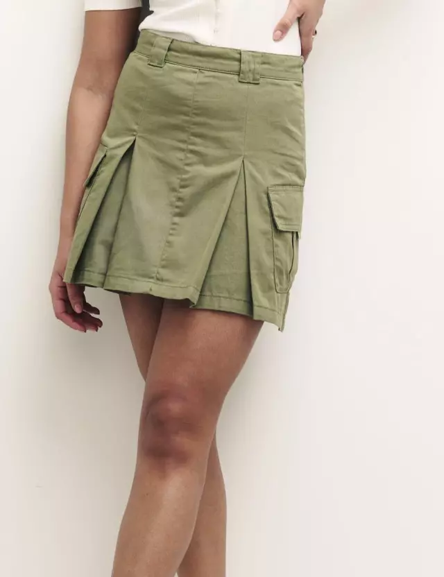 Khaki Green Cargo Utility Mini Skirt
