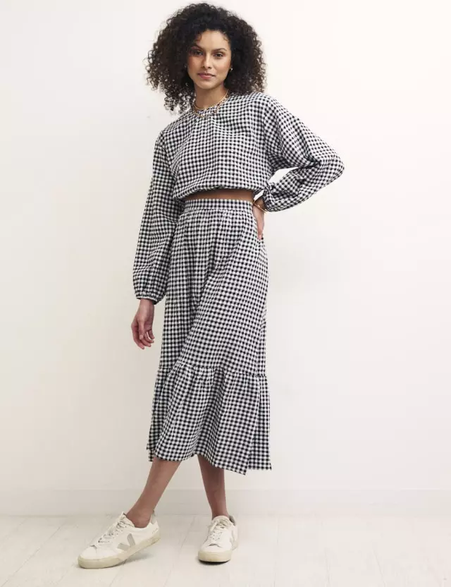 Black/White Gingham Bianca Midi Skirt