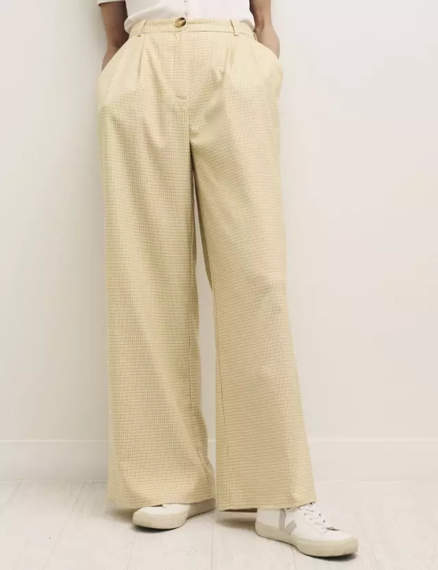 Yellow Check Wide Leg Trousers