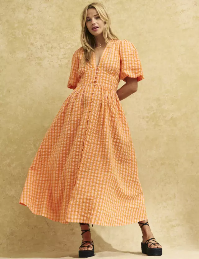 Orange Gingham Check Starlight Midaxi Dress