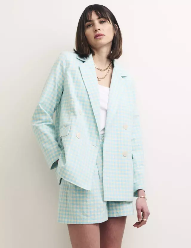 Blue Gingham Check Riley Double Breasted Blazer