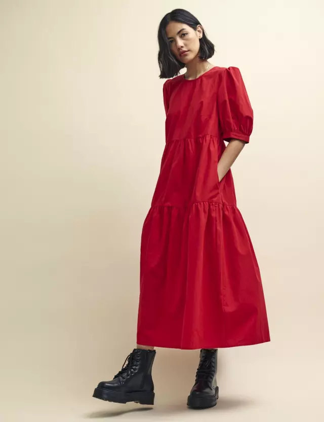 Red Rochelle Smock Midi Dress