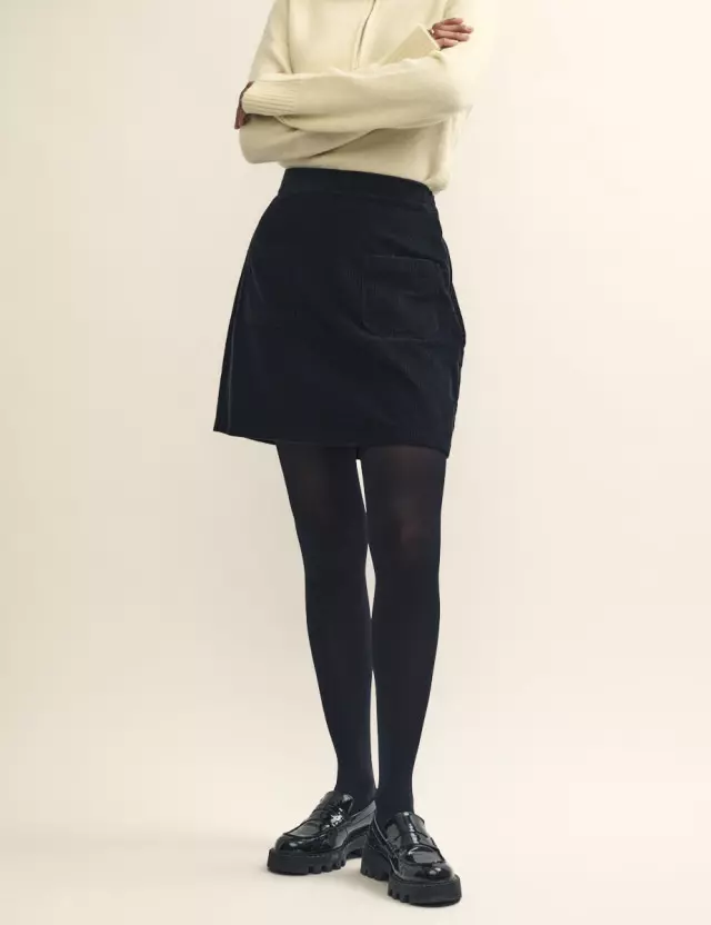 Black Cord A Line Mini Skirt