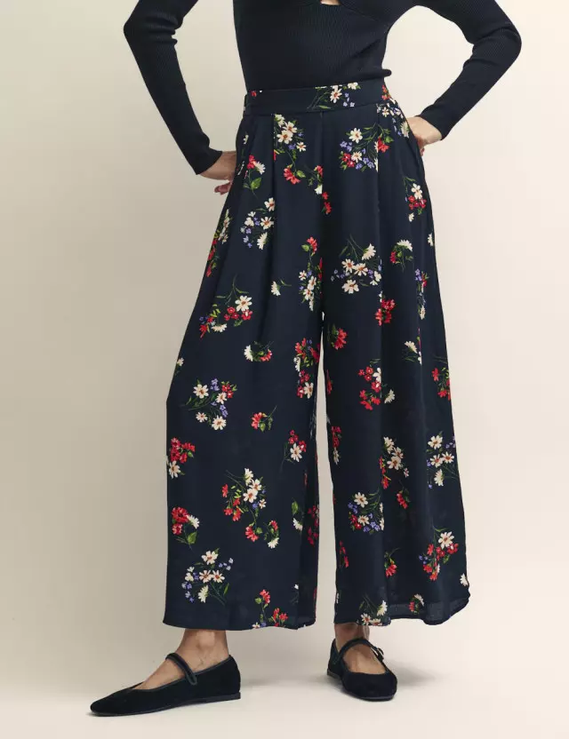 Black and Red Floral Wide Leg Zeena Trousers