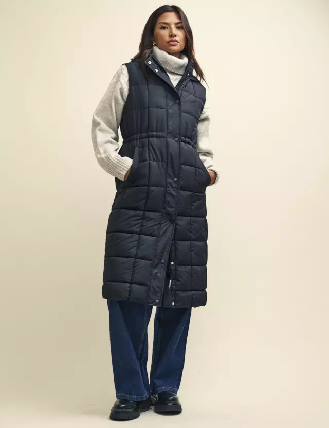 Black Long Line Puffer Gilet