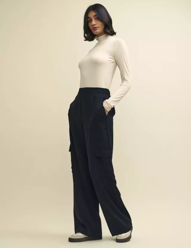 Black Pull-On Relaxed Cargo Trousers