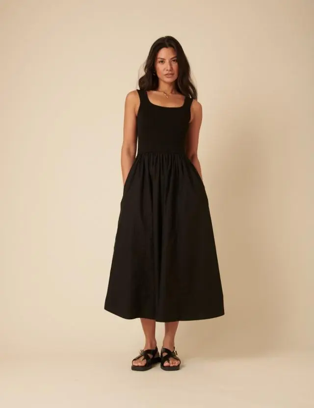 Black Colorado Skater Midi Dress