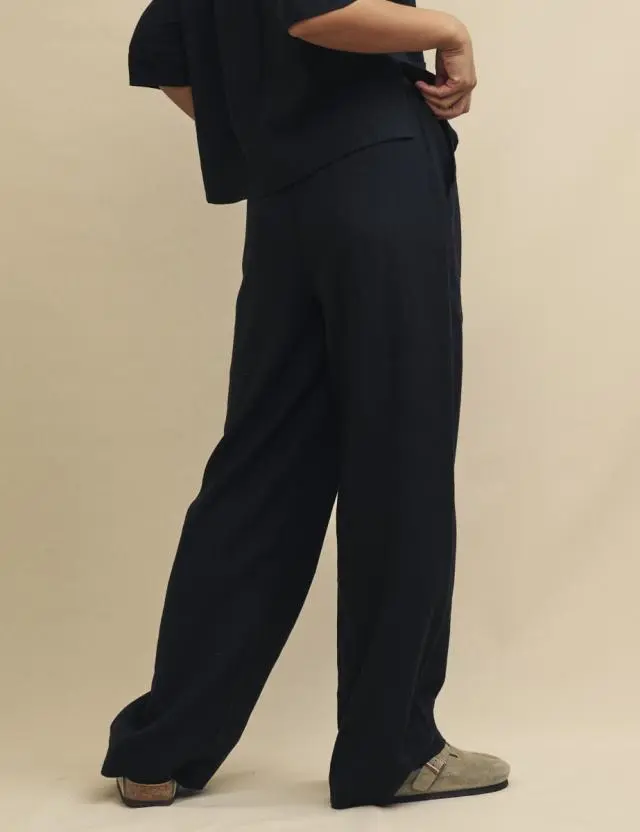 Black Linen-Blend Drawstring Trousers