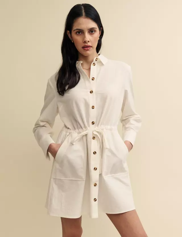 Cream Linen-blend Utility Mia Mini Dress
