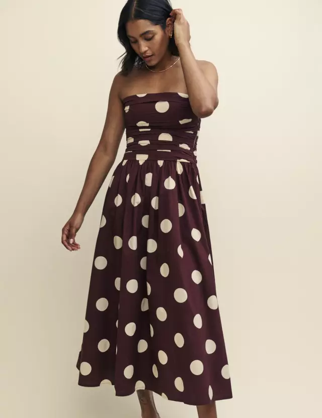 Brown Spot Print Bandeau Felicity Midi Dress