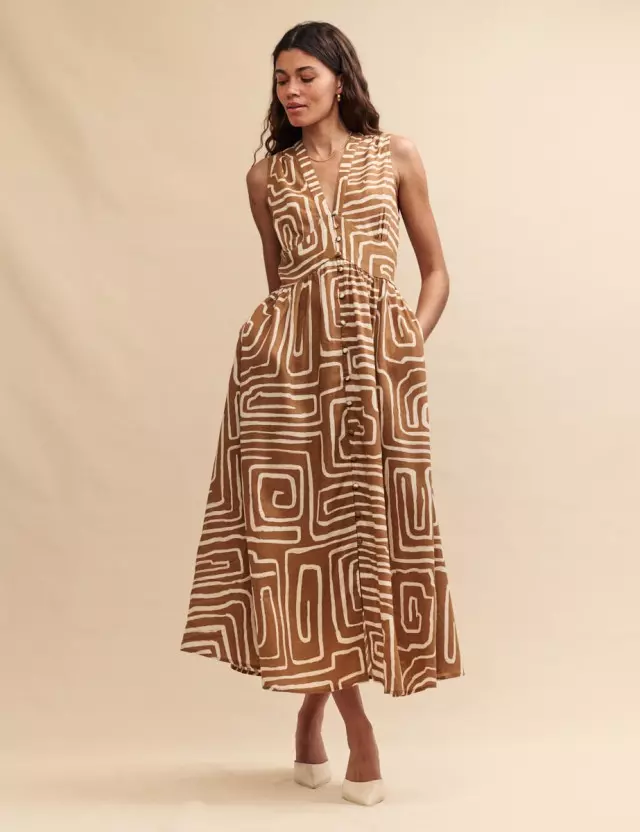 Brown Abstract Starlight Midaxi Dress