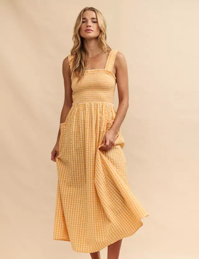 Petite Yellow Gingham Dionne Midi Dress