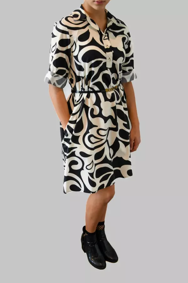 Black & White Patterned Dress with Pockets