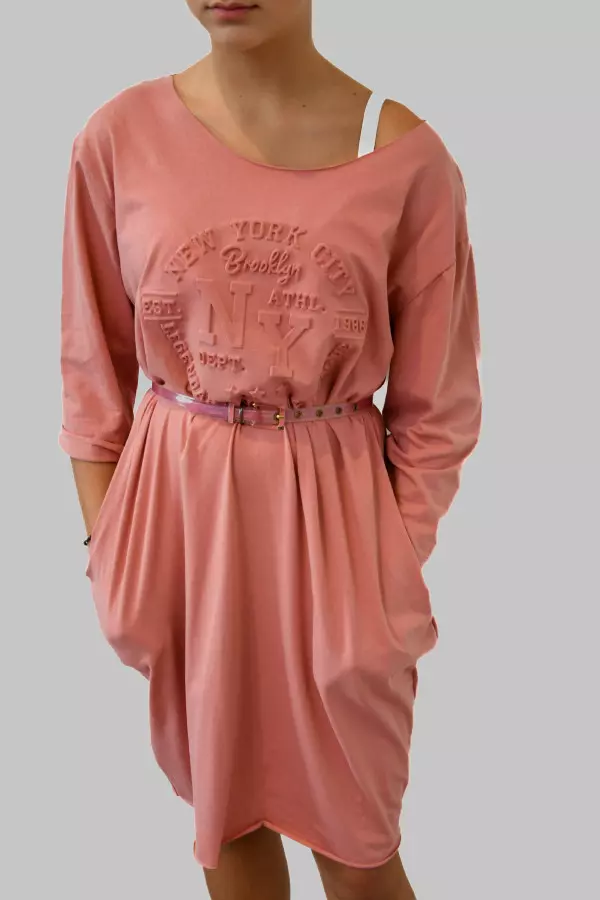 Pink New York T-Shirt Dress with Pockets
