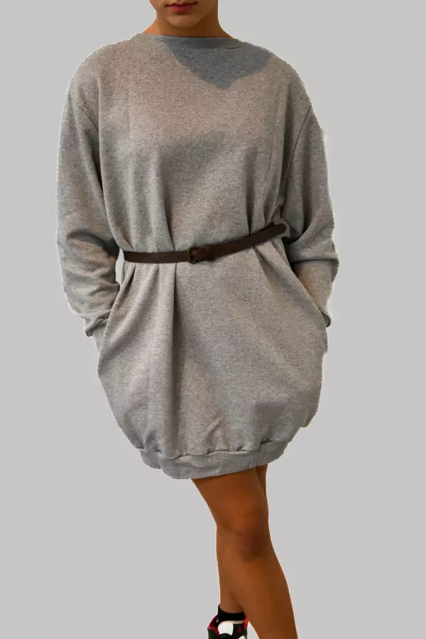 Light Grey Jumper Dress with Pockets