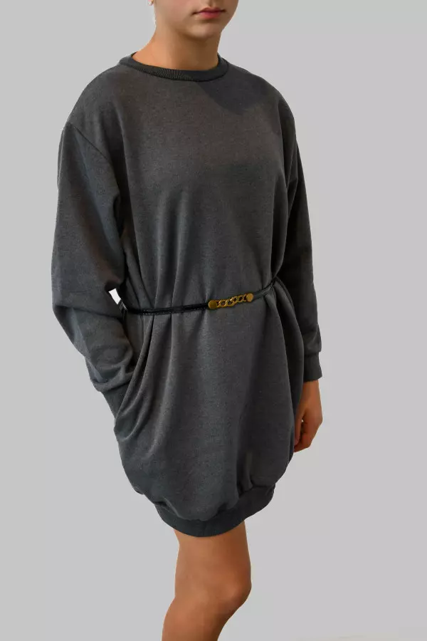 Dark Grey Jumper Dress with Pockets