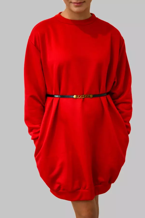 Red Jumper Dress with Pockets