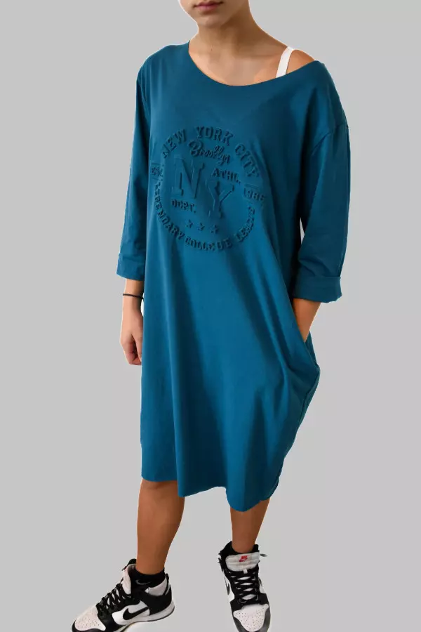 Blue New York T-Shirt Dress with Pockets